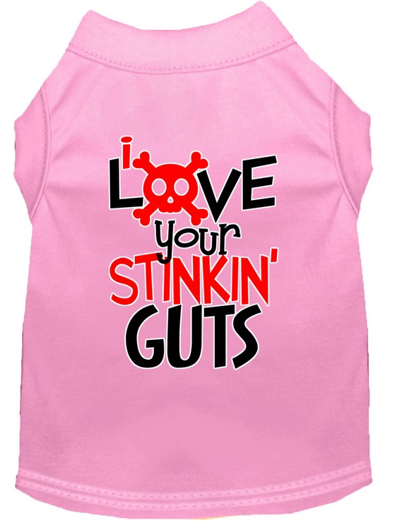 Love your Stinkin Guts Screen Print Dog Shirt Light Pink Lg